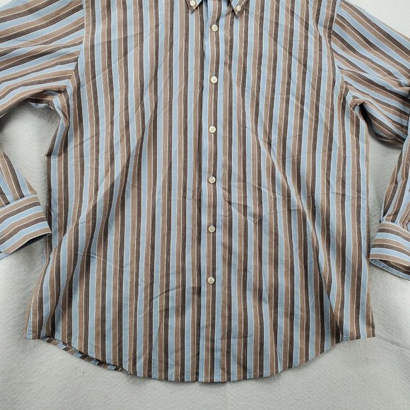 DOCKERS Shirt Men's Long Sleeve Casual Button Up Striped Easy Care Brown Large - Picture 3 of 12